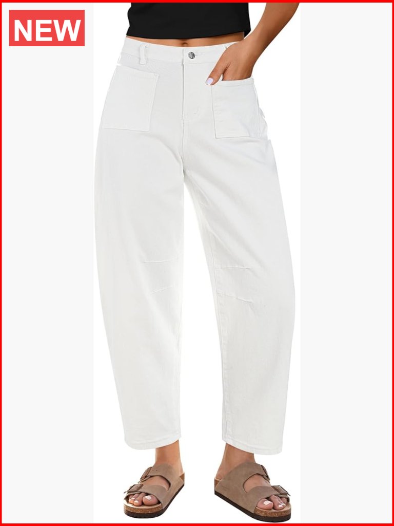 Cropped High Waisted Barrel Jeans Stretch Denim Wide Leg Pants